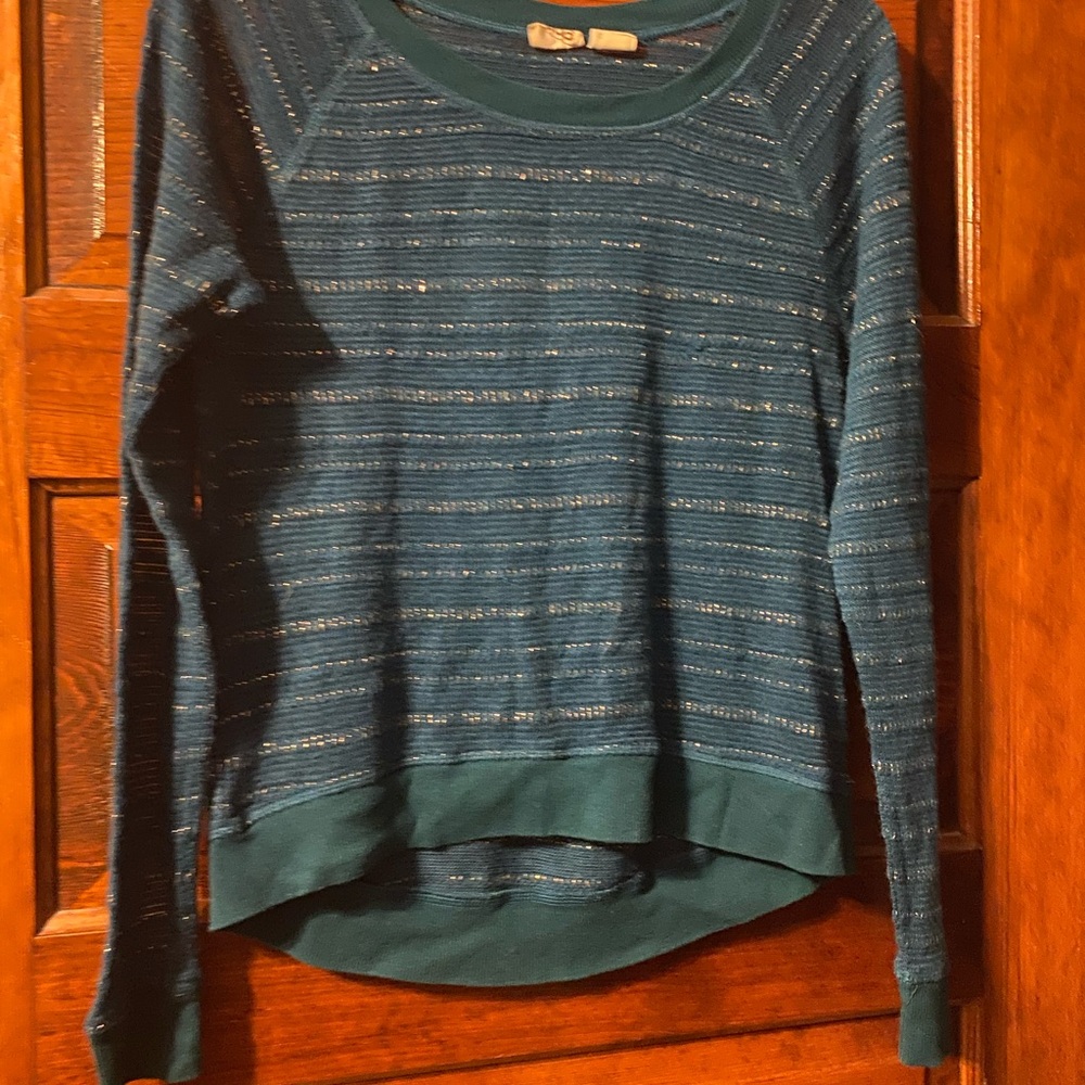 Mudd Teal Striped Crew Neck Sweater